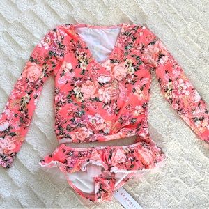 Seafolly Girls' Long Sleeve Ballet Front Rashguard Set Swimwear Size 7 26275T